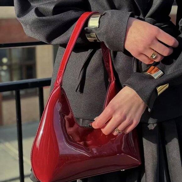 Patent Leather Hobo Clutch Evening Bag Women's Shoulder Satchel Compact - Picture 5 of 6